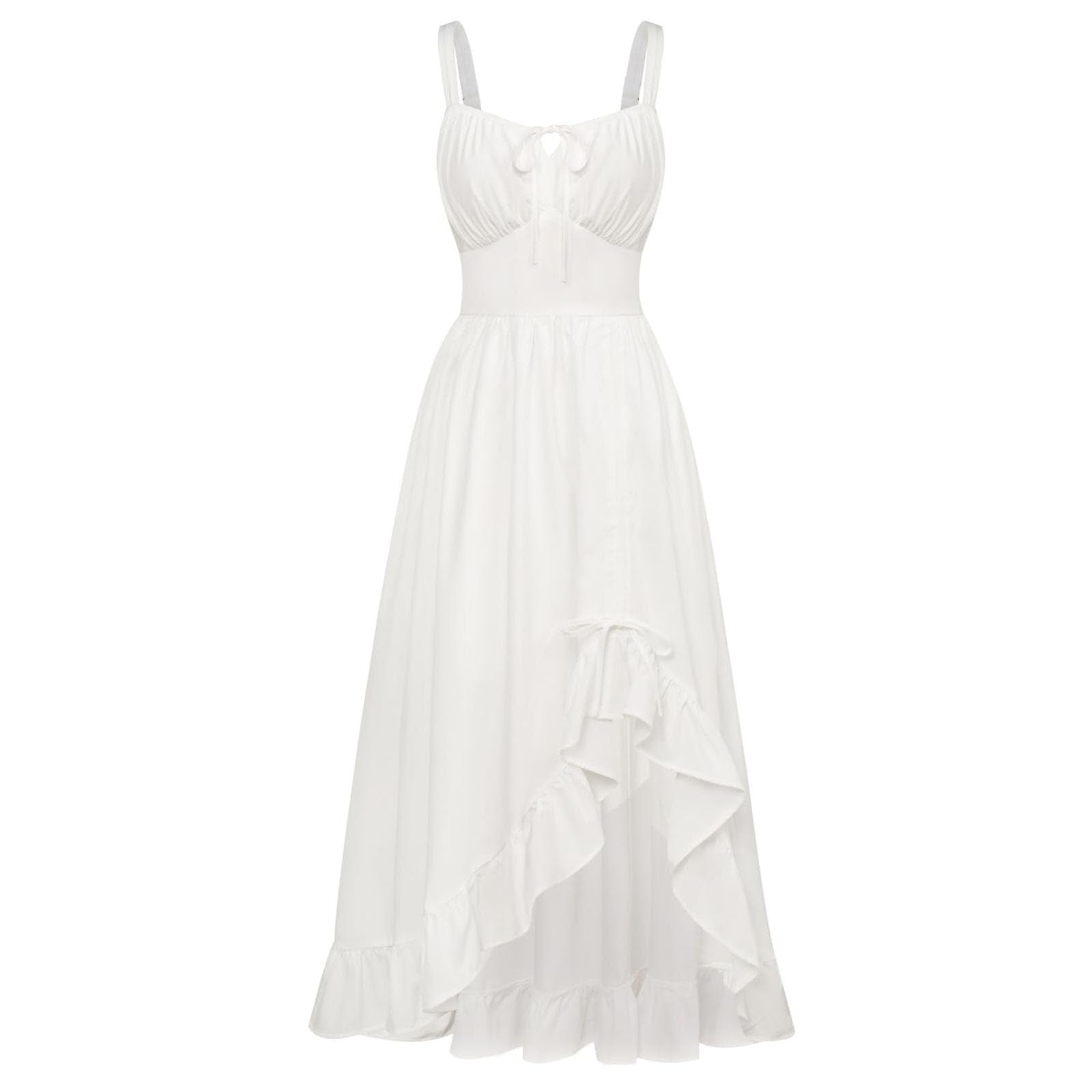 Medieval Dresses Women Sleeveless Renaissance Dress Cottagecore Peasant Dresses Lace Up Ruffle Dress Fairy Sundress