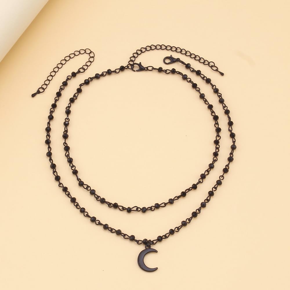 Layered Beaded Moon Necklace