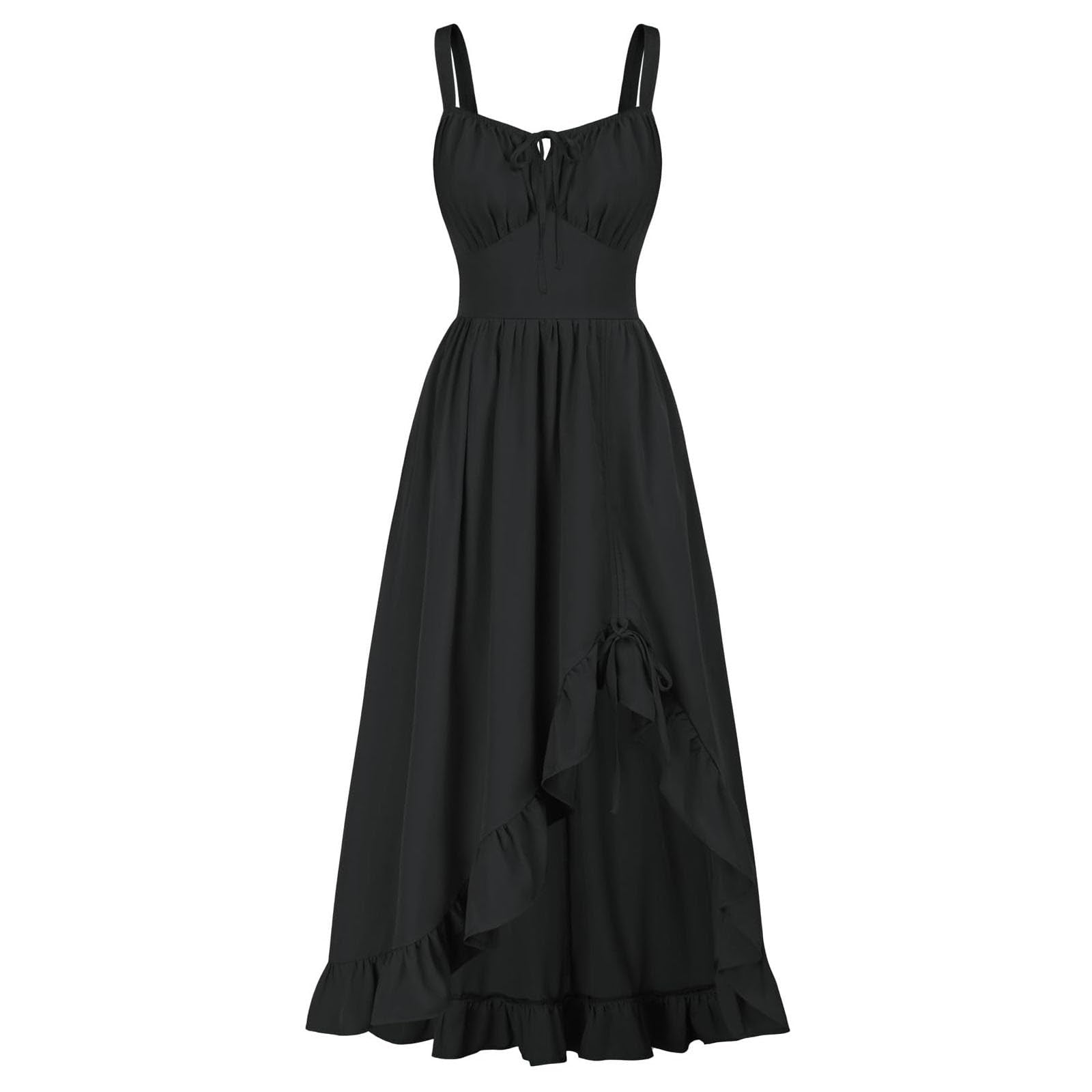 Medieval Dresses Women Sleeveless Renaissance Dress Cottagecore Peasant Dresses Lace Up Ruffle Dress Fairy Sundress