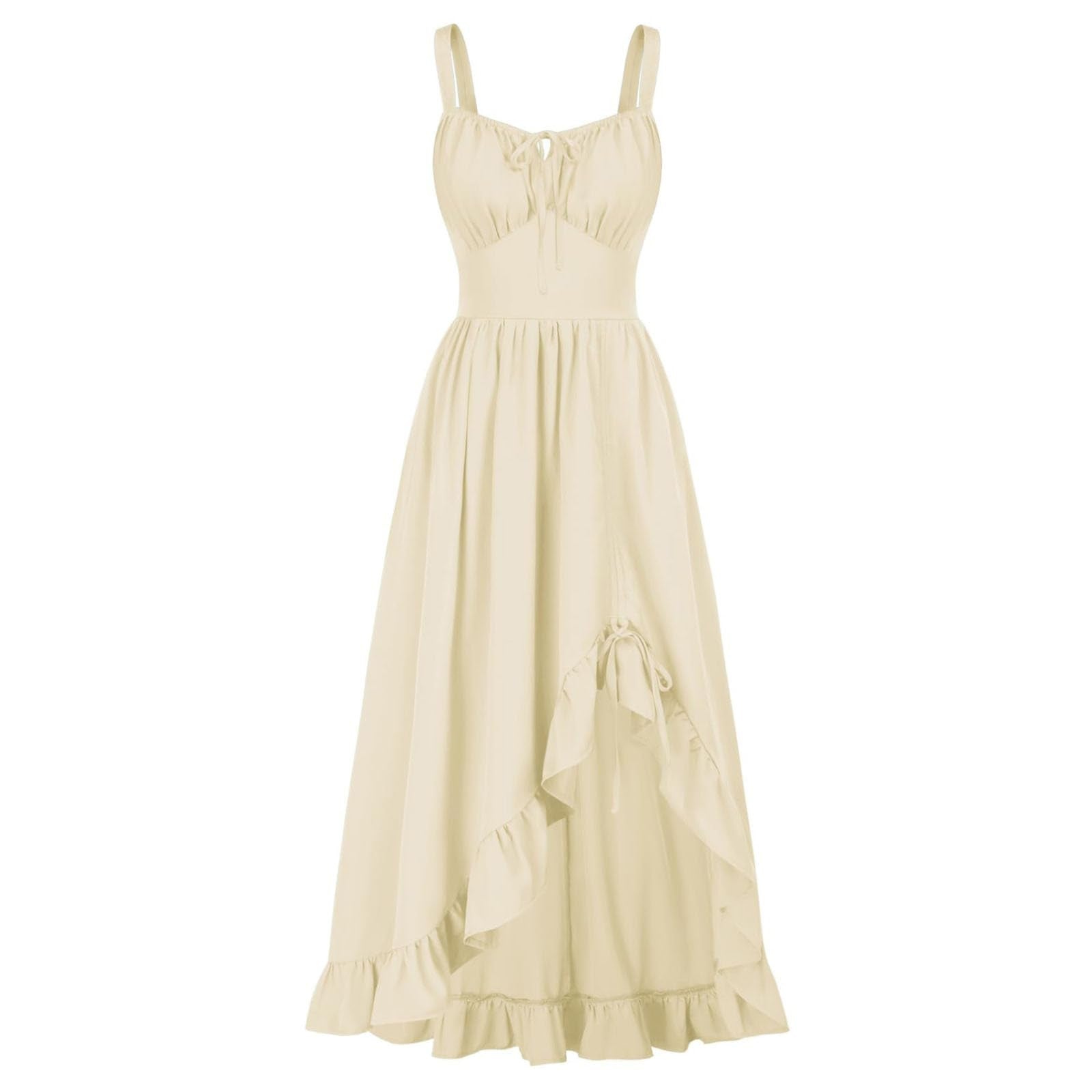 Medieval Dresses Women Sleeveless Renaissance Dress Cottagecore Peasant Dresses Lace Up Ruffle Dress Fairy Sundress