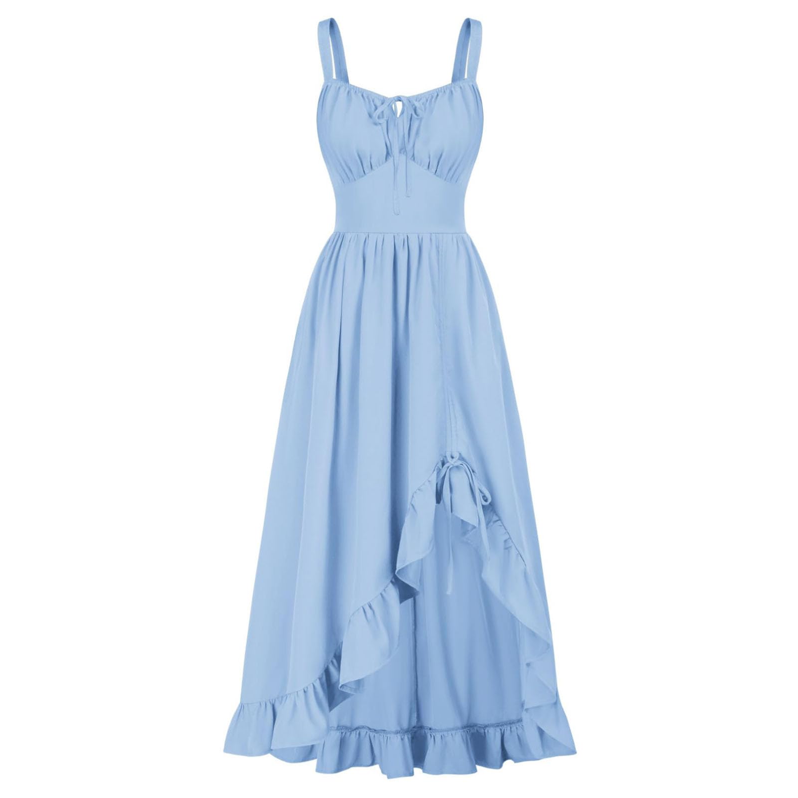 Medieval Dresses Women Sleeveless Renaissance Dress Cottagecore Peasant Dresses Lace Up Ruffle Dress Fairy Sundress