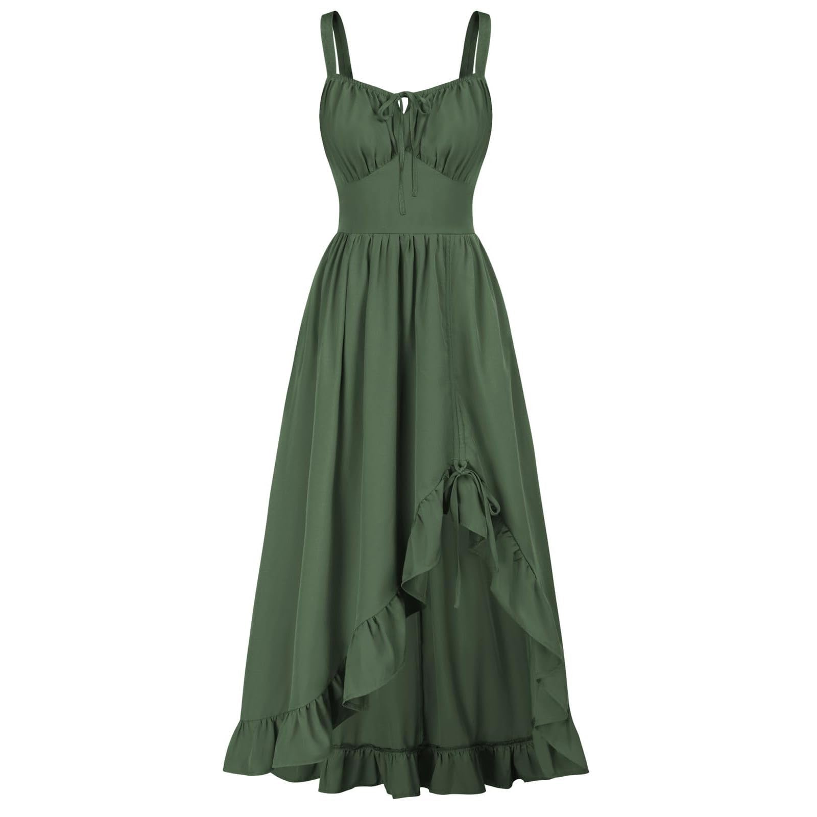 Medieval Dresses Women Sleeveless Renaissance Dress Cottagecore Peasant Dresses Lace Up Ruffle Dress Fairy Sundress