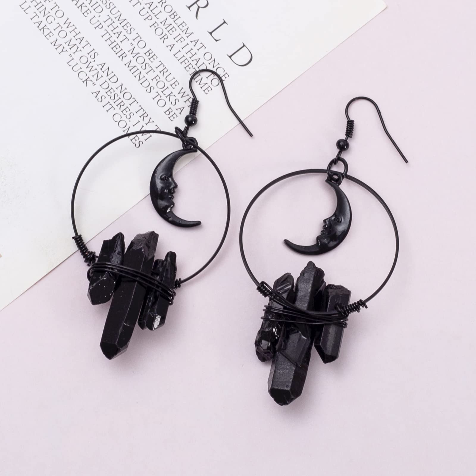 Crescent Moon Quartz Crystal Earrings