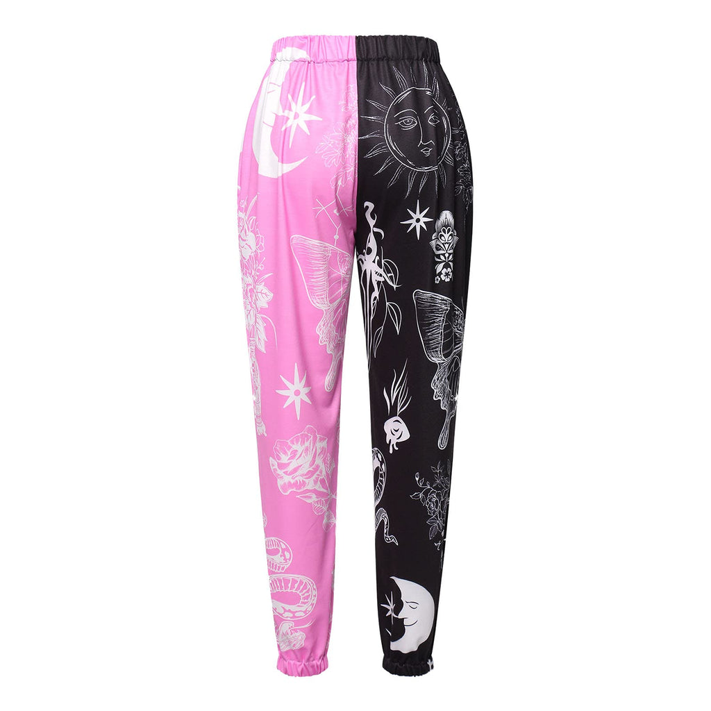 Amuver Women's Boho Hippie Harem Pants High Smocked Waist Printed Patchwork Sweatpants Yoga 90S Goth Baggy Casual Trousers