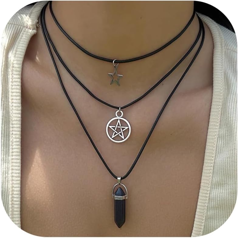 Layered Necklace for Women Witchy Jewelry Geometric Star Pendant Necklace Celestial Jewelry Holiday Party Birthday Gift for Her