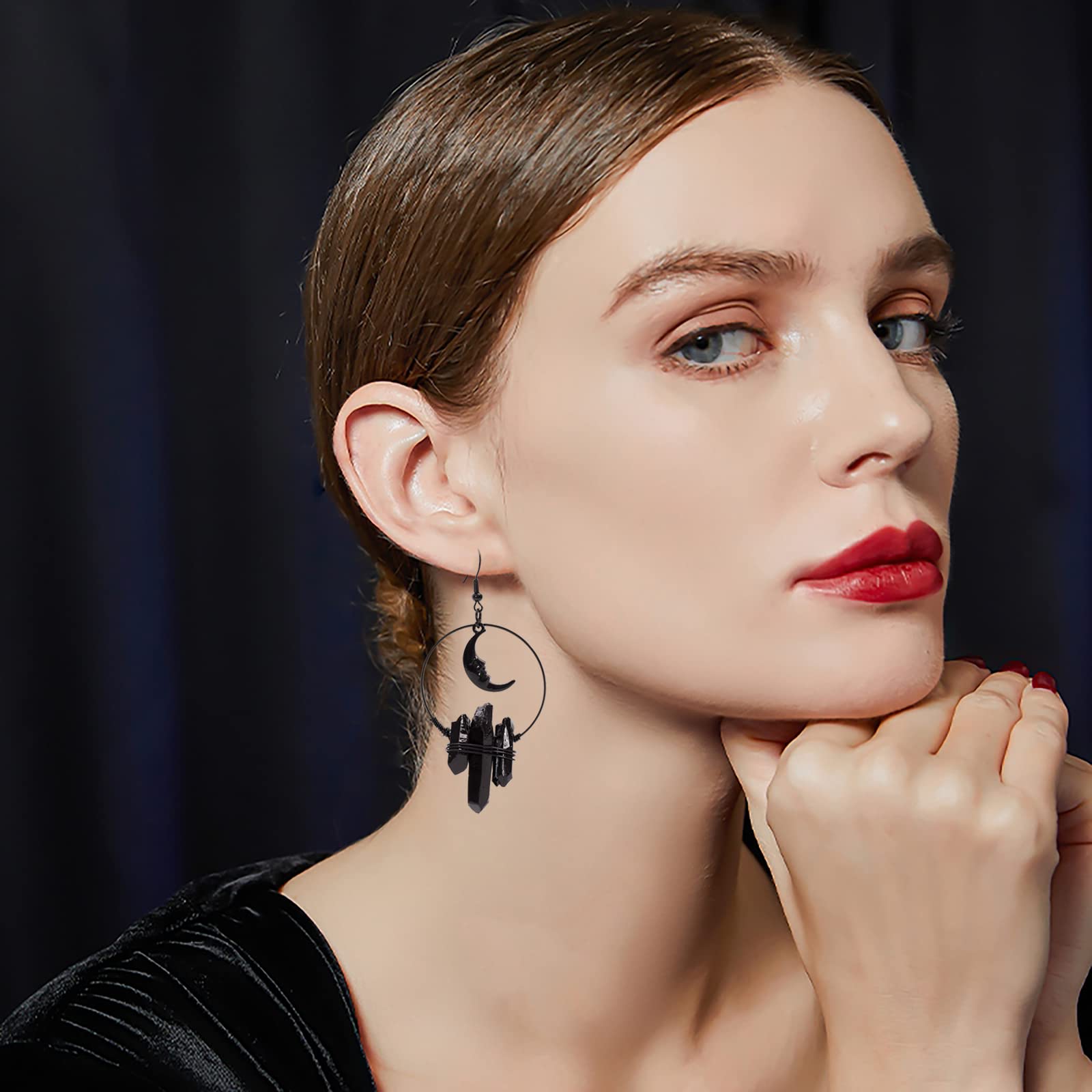 Crescent Moon Quartz Crystal Earrings