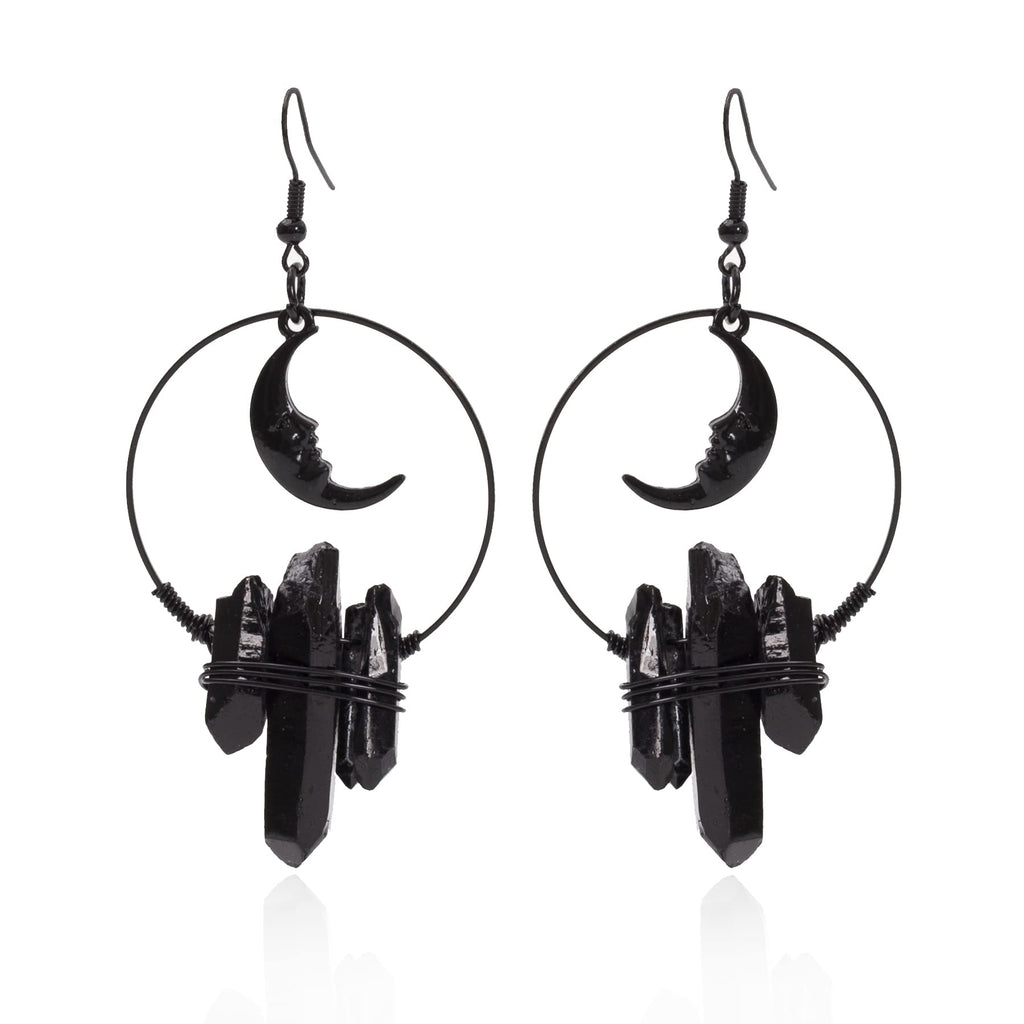 Crescent Moon Quartz Crystal Earrings
