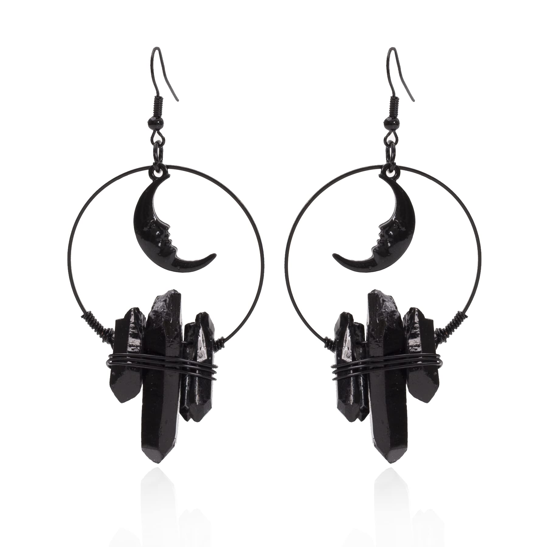 Crescent Moon Quartz Crystal Earrings
