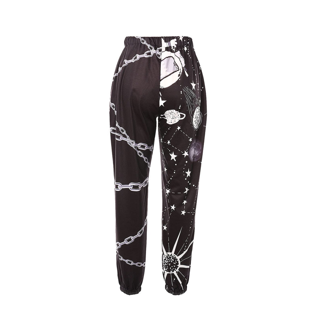 Amuver Women's Boho Hippie Harem Pants High Smocked Waist Printed Patchwork Sweatpants Yoga 90S Goth Baggy Casual Trousers