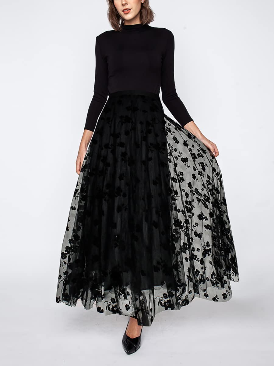 Pleated High Waisted Tulle Skirt Floral