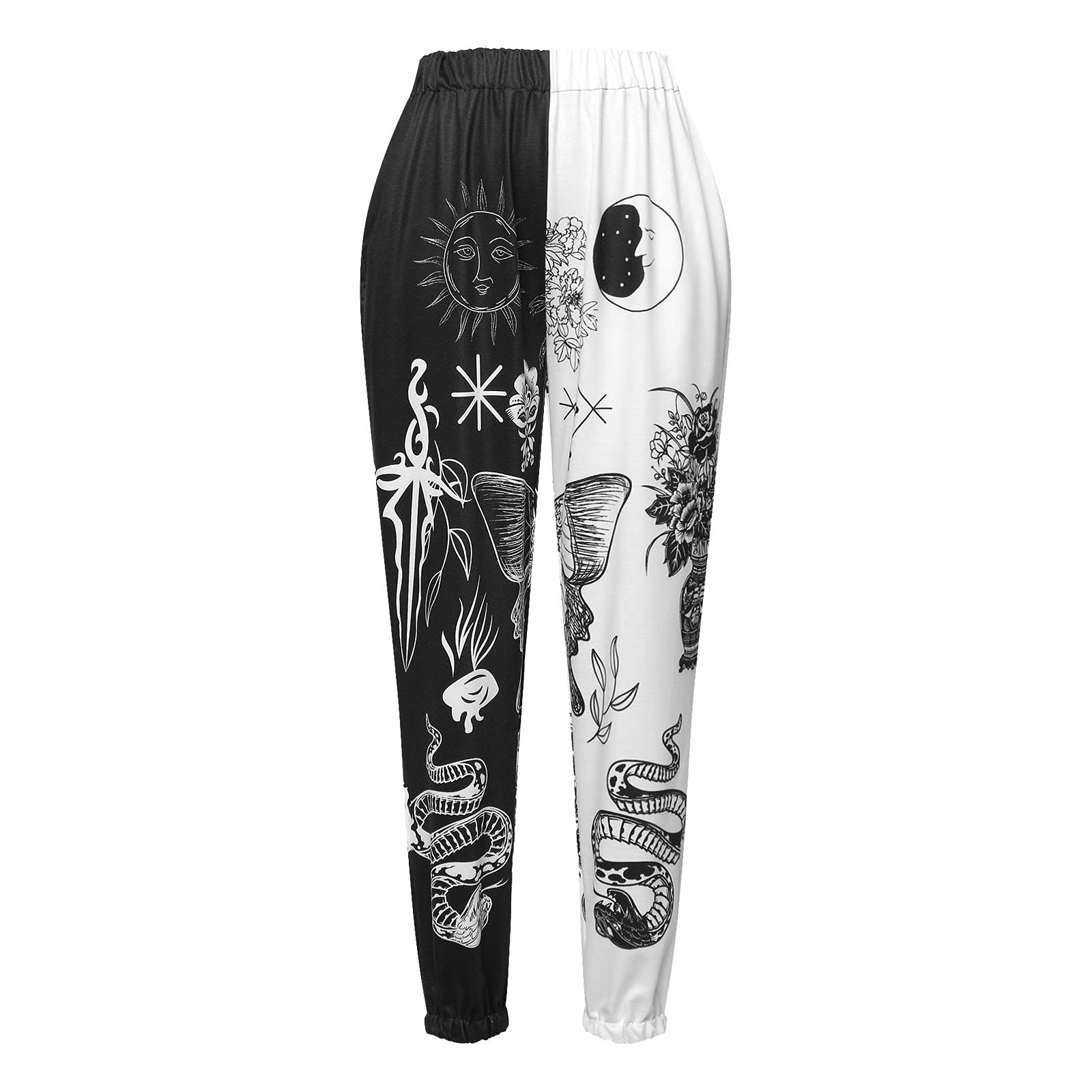 Amuver Women's Boho Hippie Harem Pants High Smocked Waist Printed Patchwork Sweatpants Yoga 90S Goth Baggy Casual Trousers