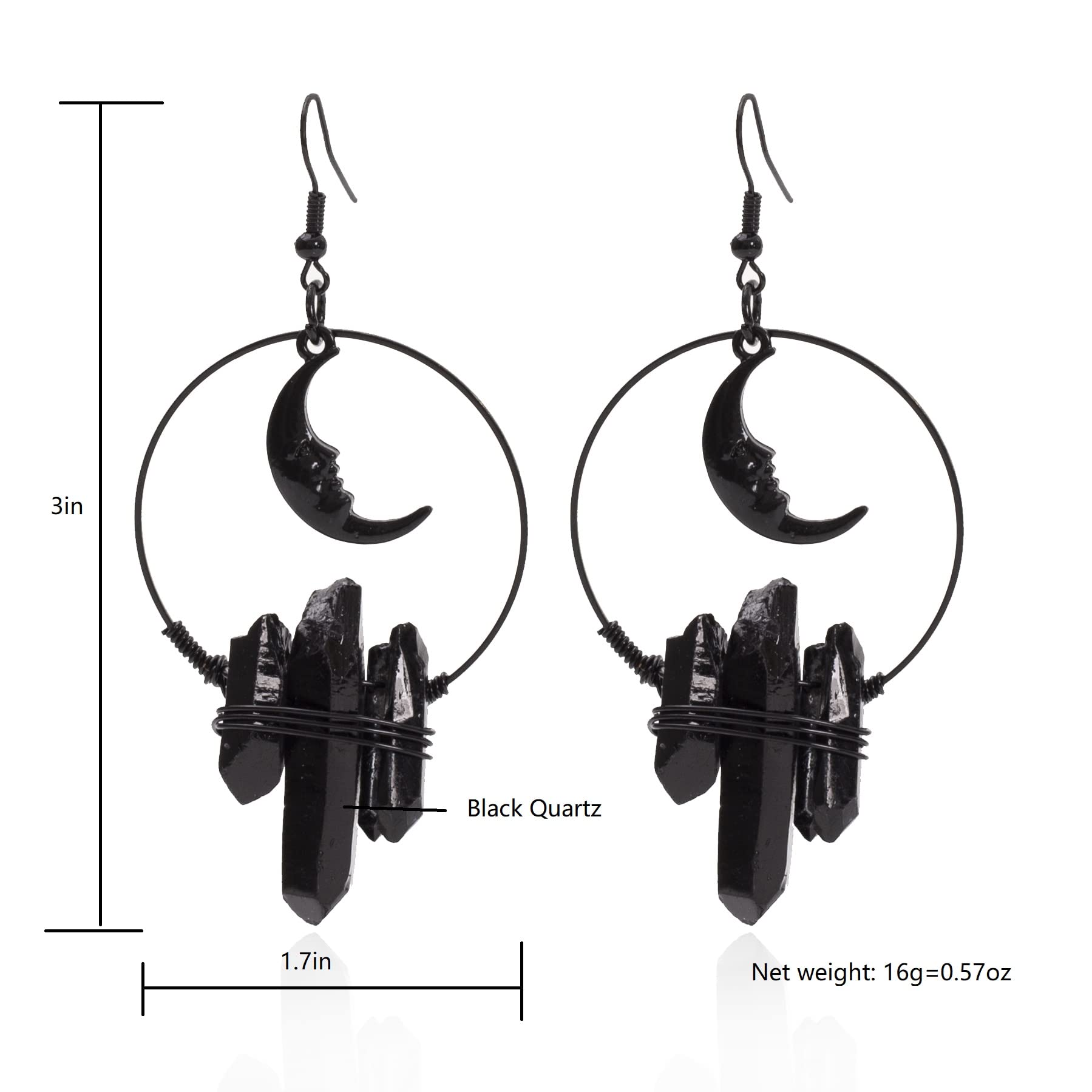 Crescent Moon Quartz Crystal Earrings