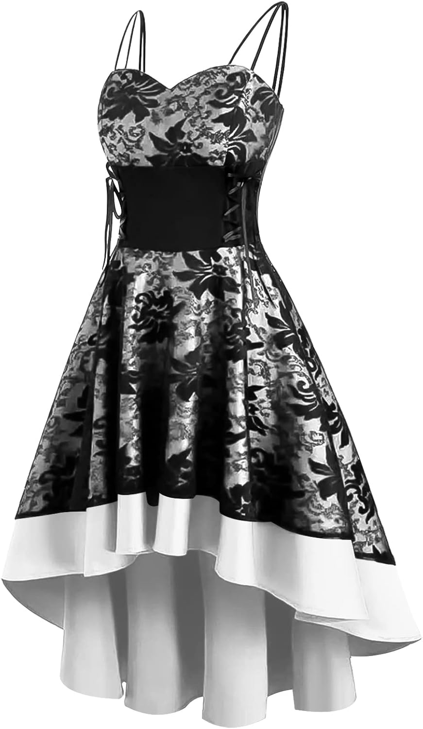 SEAUR Women’s Vintage Spaghetti Straps Dress Gothic High Low Floral Lace Bandage Corset Cocktail Dress Sleeveless Punk Dress