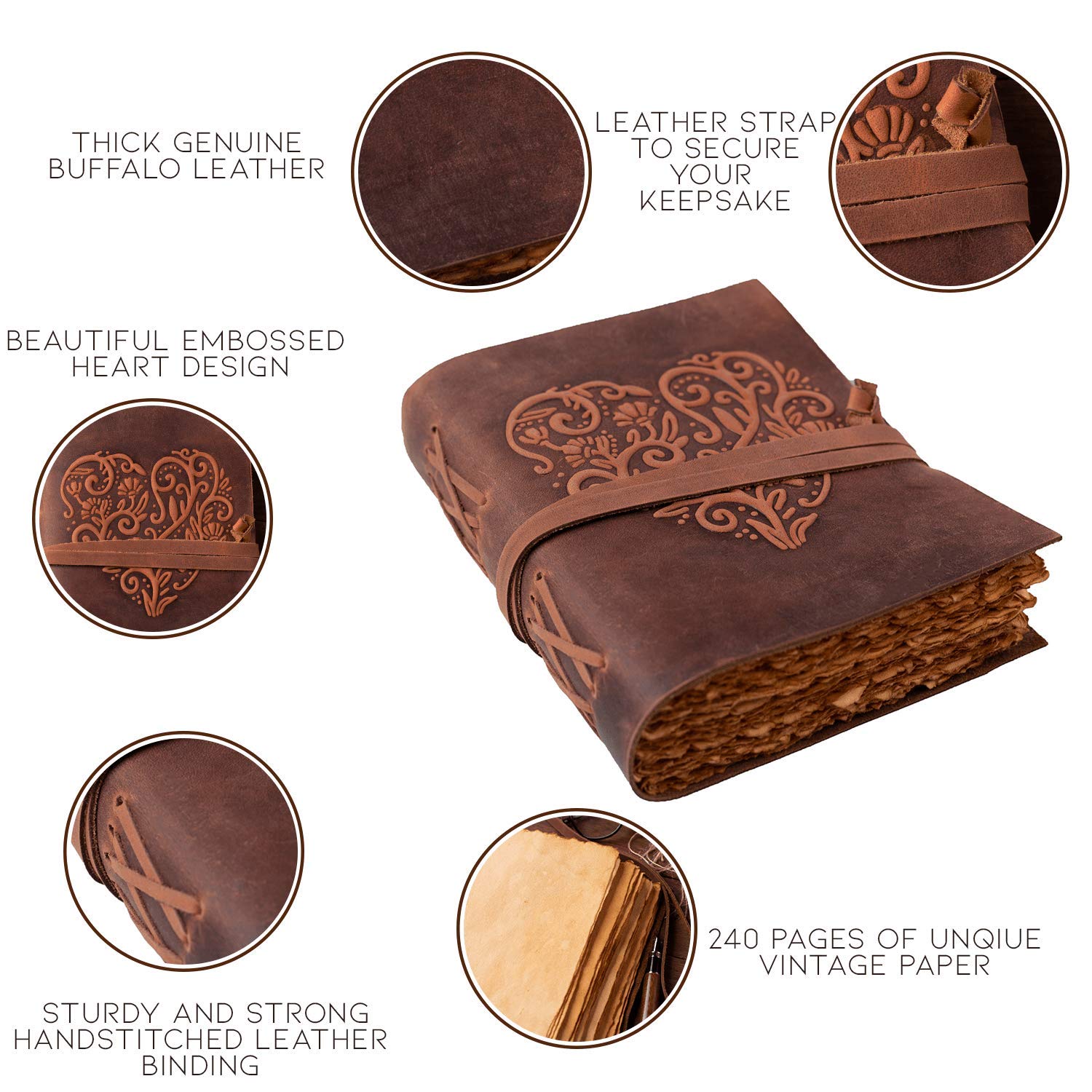 Heart Embossed Leather Bound Vintage Journal