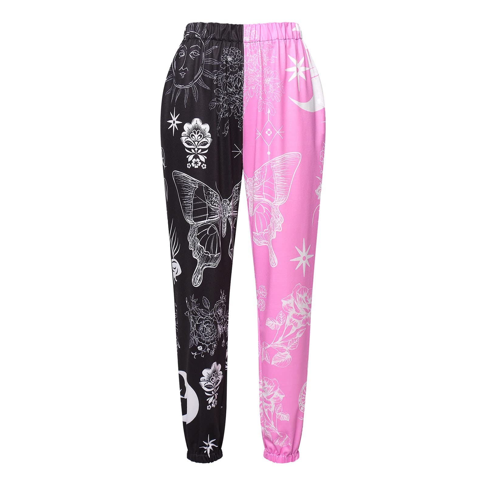 Amuver Women's Boho Hippie Harem Pants High Smocked Waist Printed Patchwork Sweatpants Yoga 90S Goth Baggy Casual Trousers