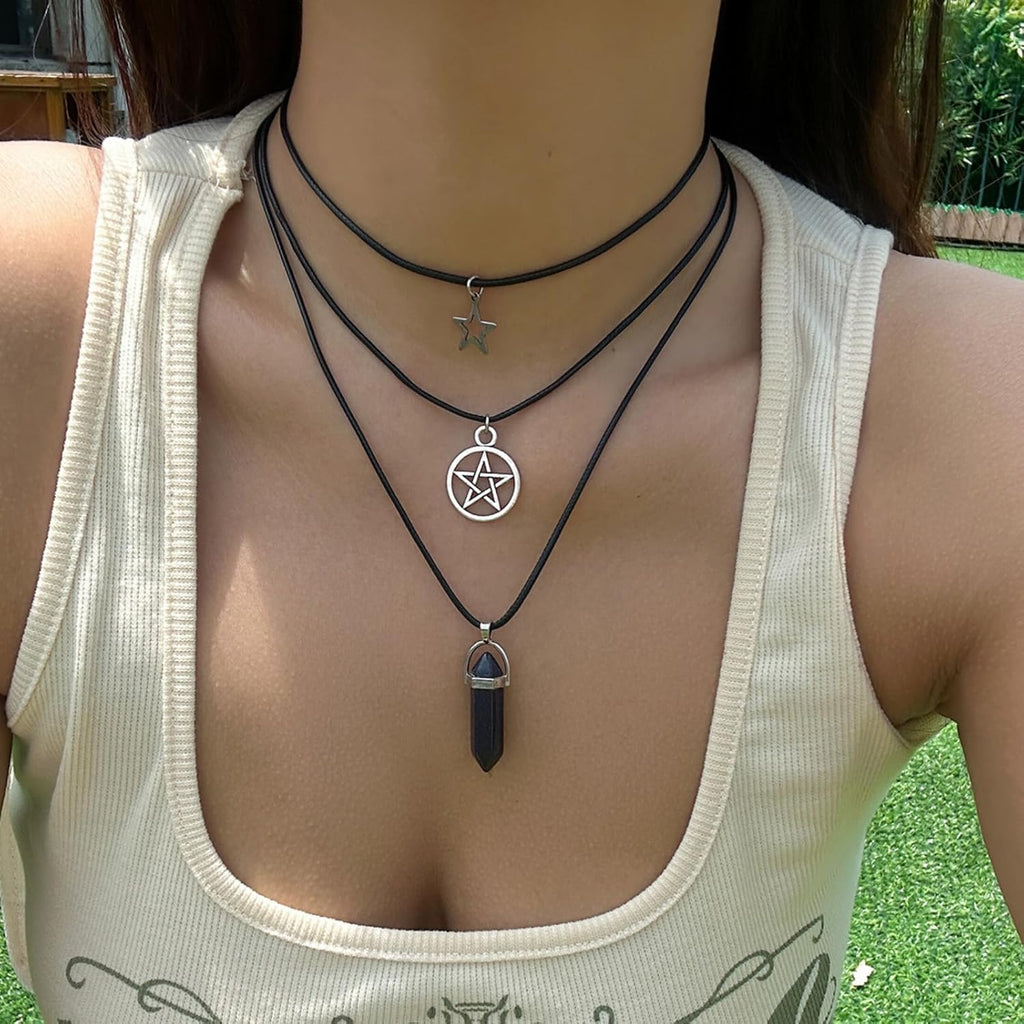 Layered Necklace for Women Witchy Jewelry Geometric Star Pendant Necklace Celestial Jewelry Holiday Party Birthday Gift for Her