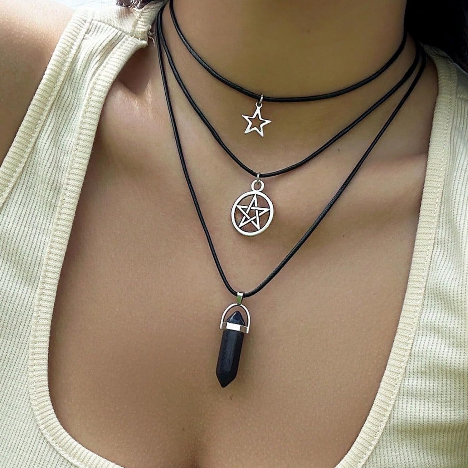 Layered Necklace for Women Witchy Jewelry Geometric Star Pendant Necklace Celestial Jewelry Holiday Party Birthday Gift for Her
