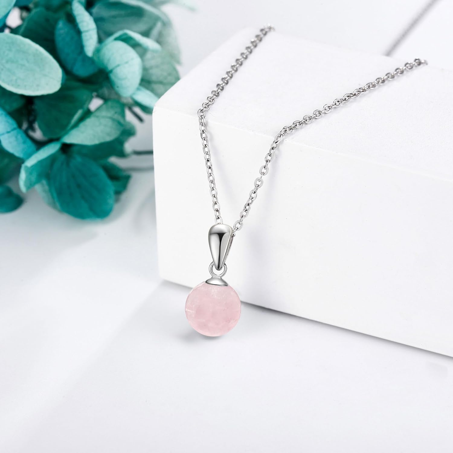 Rose Quartz Crystal Necklace Sterling Silver