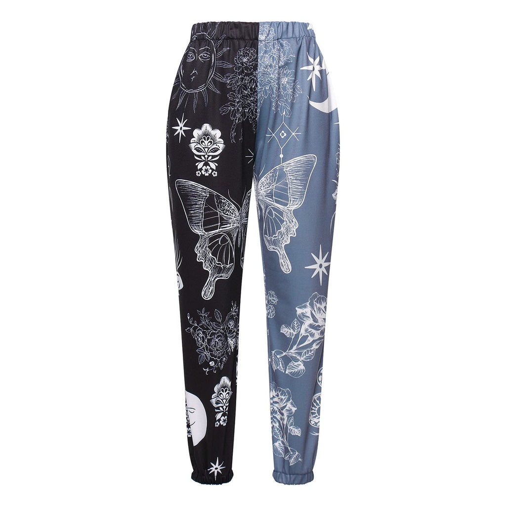 Amuver Women's Boho Hippie Harem Pants High Smocked Waist Printed Patchwork Sweatpants Yoga 90S Goth Baggy Casual Trousers