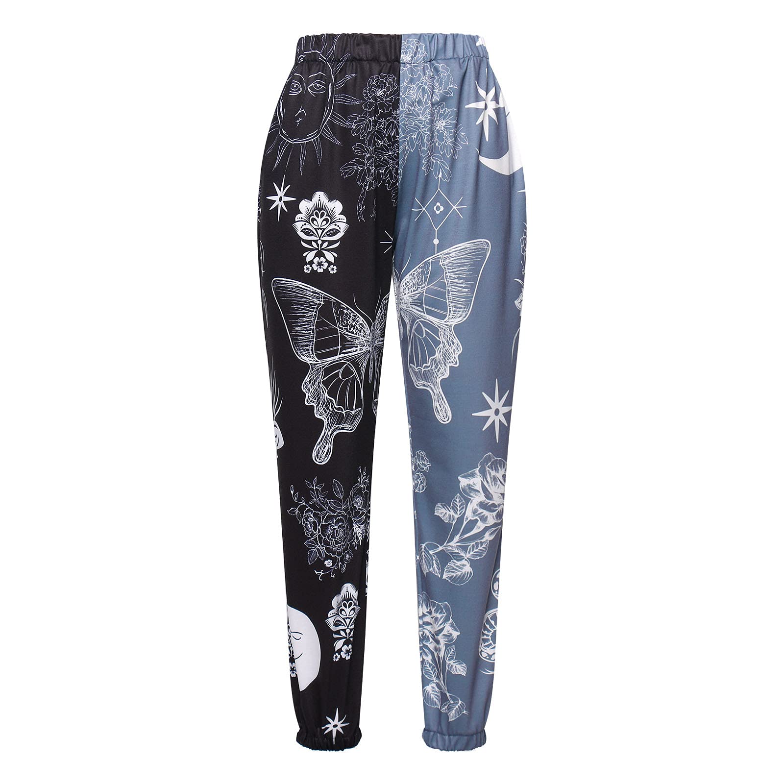 Amuver Women's Boho Hippie Harem Pants High Smocked Waist Printed Patchwork Sweatpants Yoga 90S Goth Baggy Casual Trousers