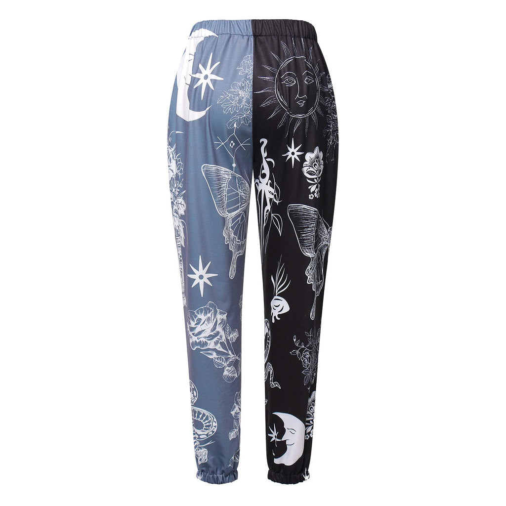 Amuver Women's Boho Hippie Harem Pants High Smocked Waist Printed Patchwork Sweatpants Yoga 90S Goth Baggy Casual Trousers