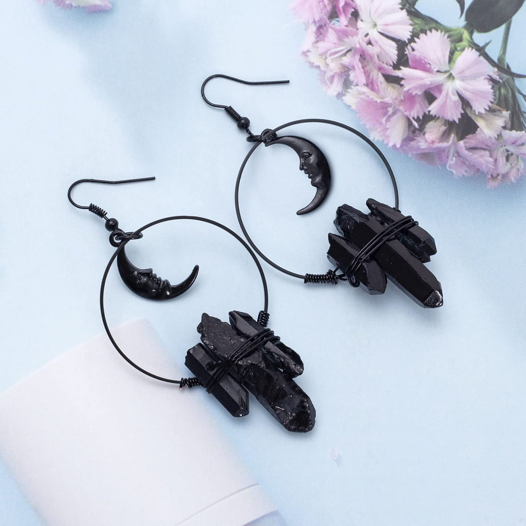 Crescent Moon Quartz Crystal Earrings