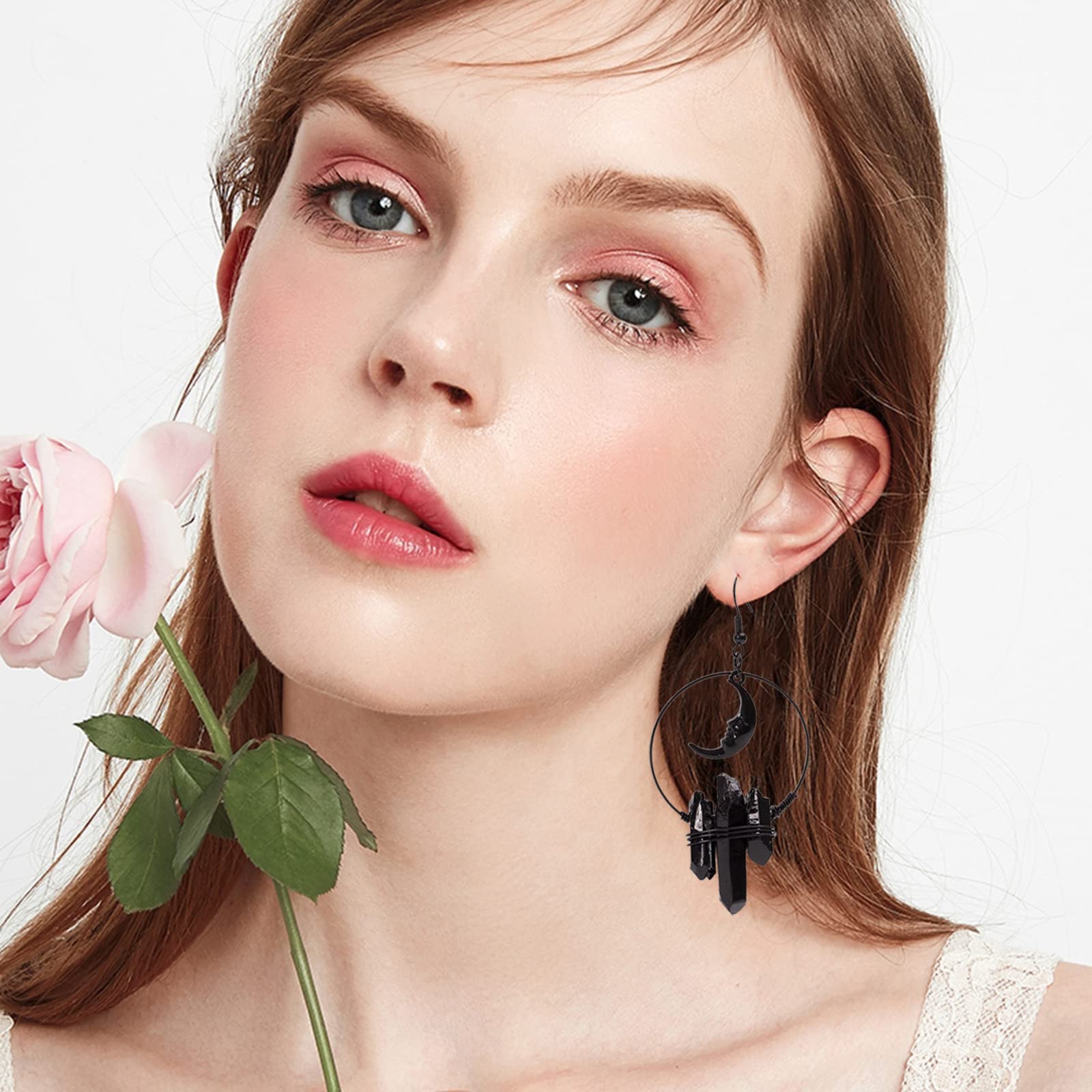 Crescent Moon Quartz Crystal Earrings