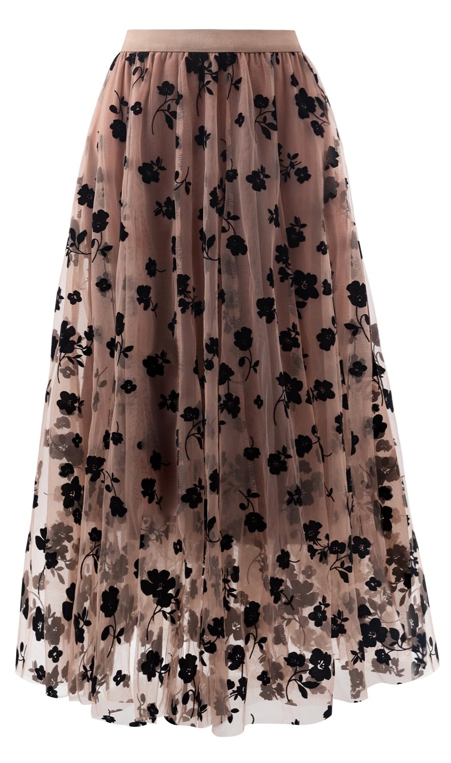 Pleated High Waisted Tulle Skirt Floral