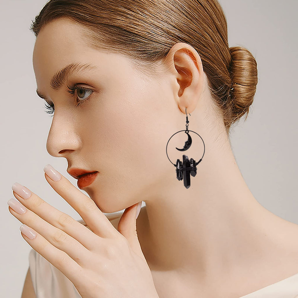 Crescent Moon Quartz Crystal Earrings
