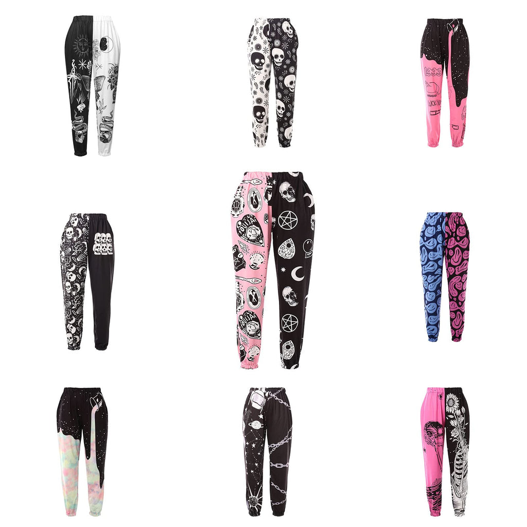 Amuver Women's Boho Hippie Harem Pants High Smocked Waist Printed Patchwork Sweatpants Yoga 90S Goth Baggy Casual Trousers