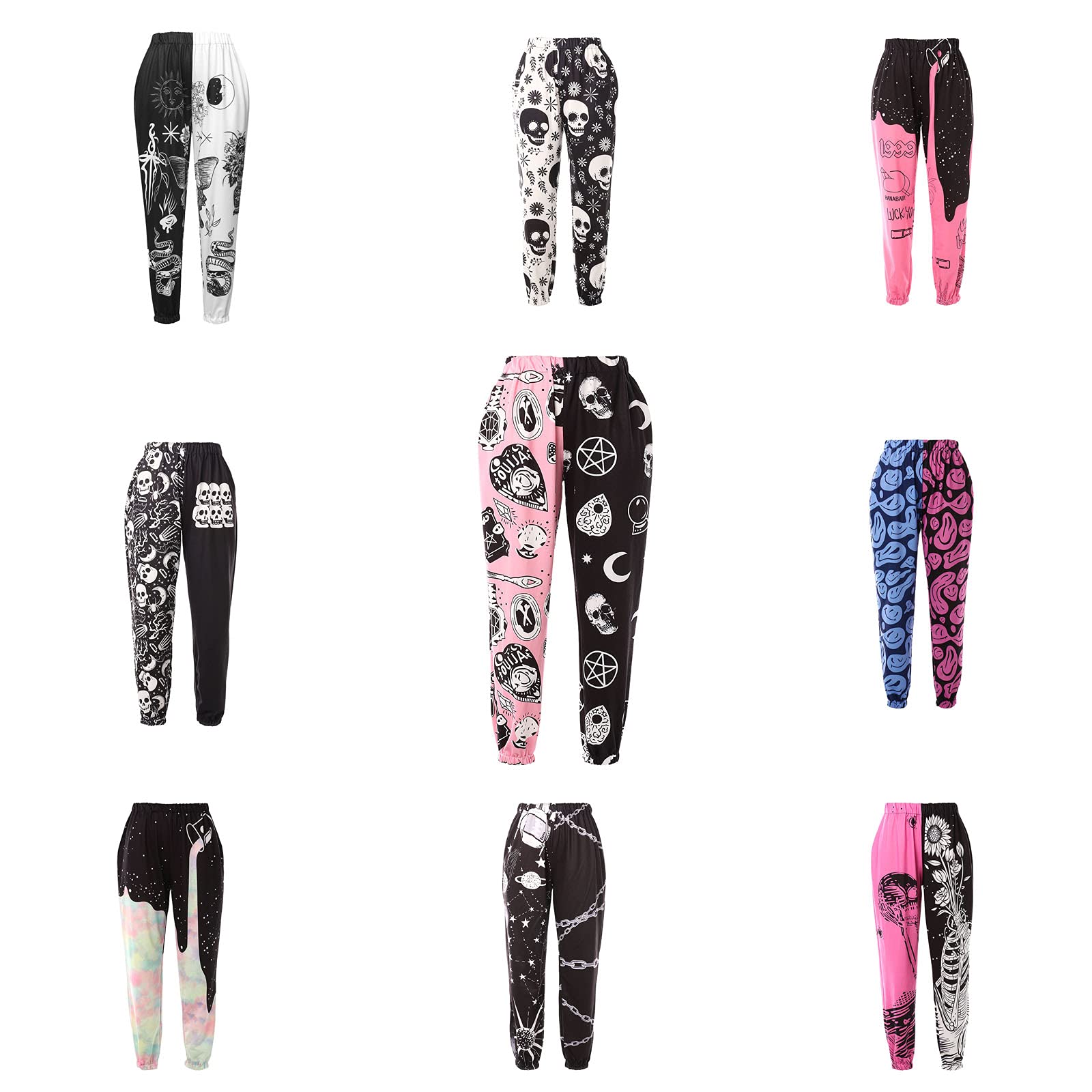 Amuver Women's Boho Hippie Harem Pants High Smocked Waist Printed Patchwork Sweatpants Yoga 90S Goth Baggy Casual Trousers