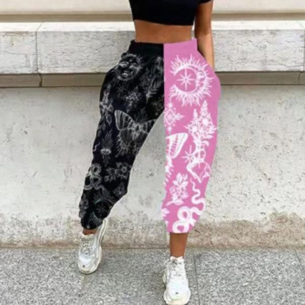 Amuver Women's Boho Hippie Harem Pants High Smocked Waist Printed Patchwork Sweatpants Yoga 90S Goth Baggy Casual Trousers