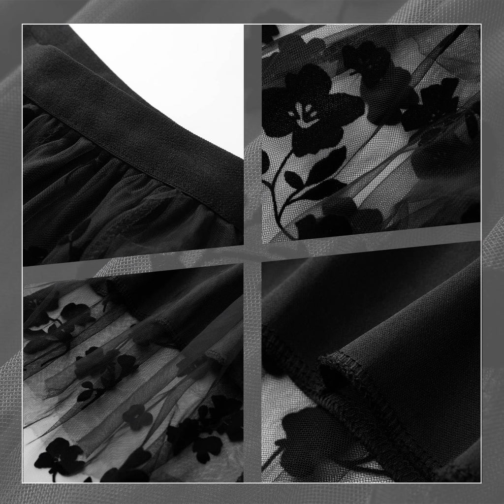 Pleated High Waisted Tulle Skirt Floral