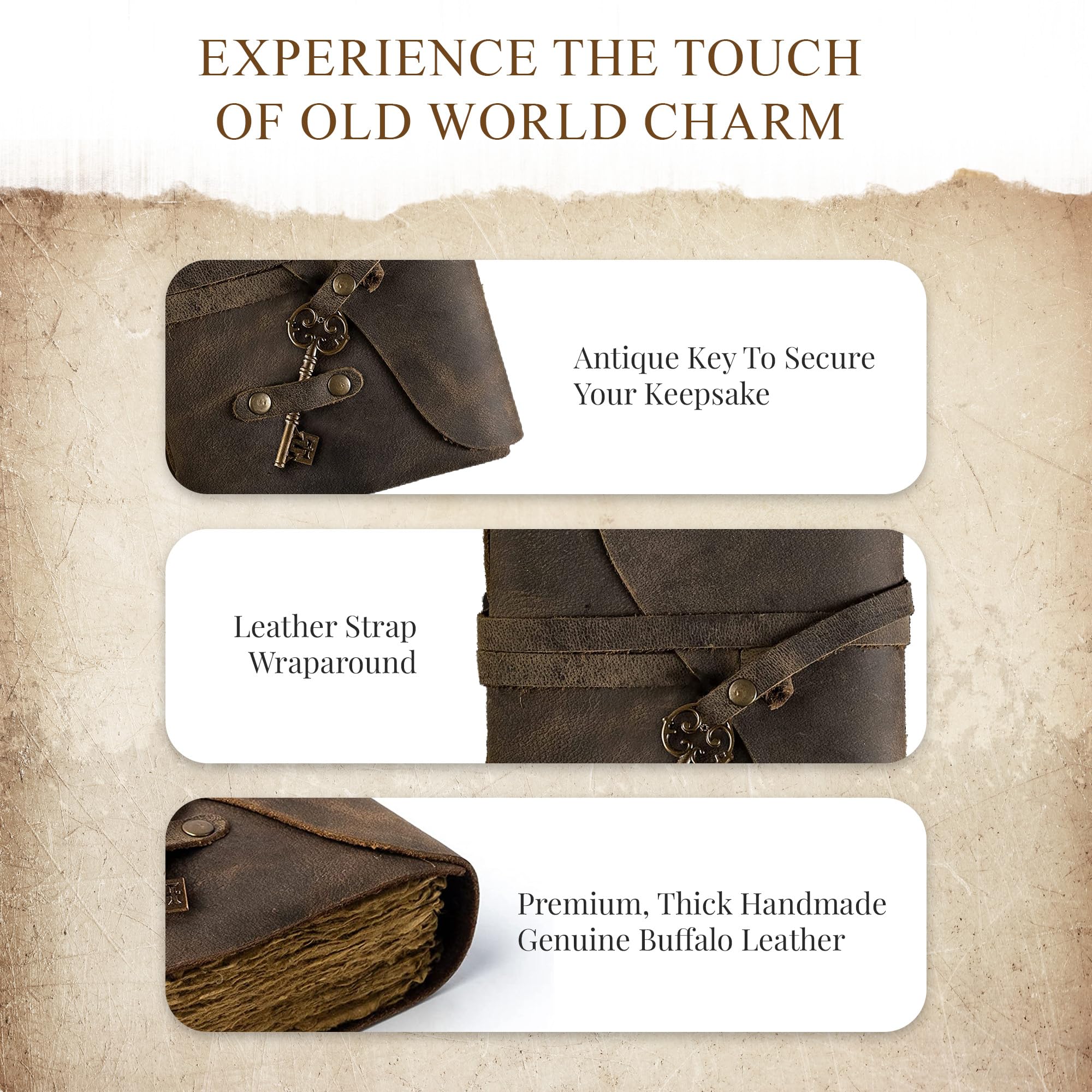 Antique Leather Journal Lined Pages with Key