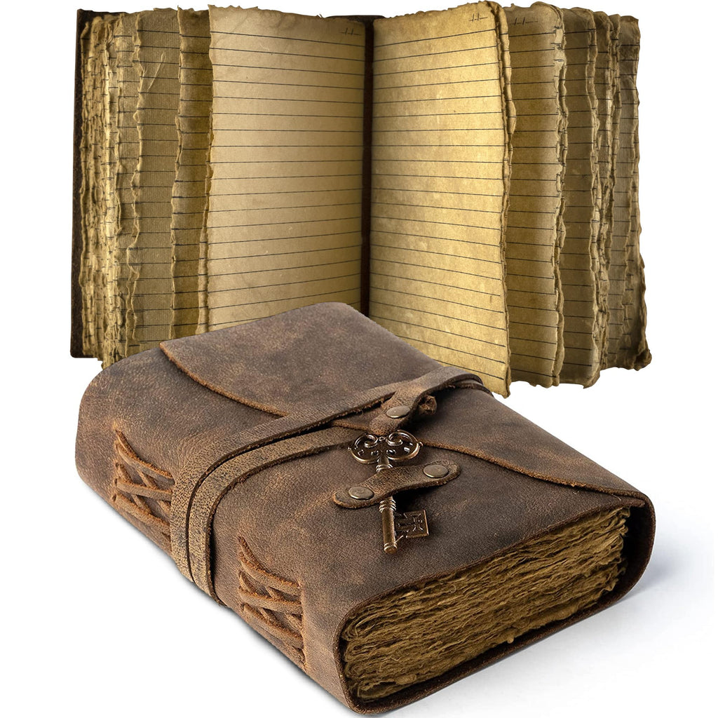 Antique Leather Journal Lined Pages with Key