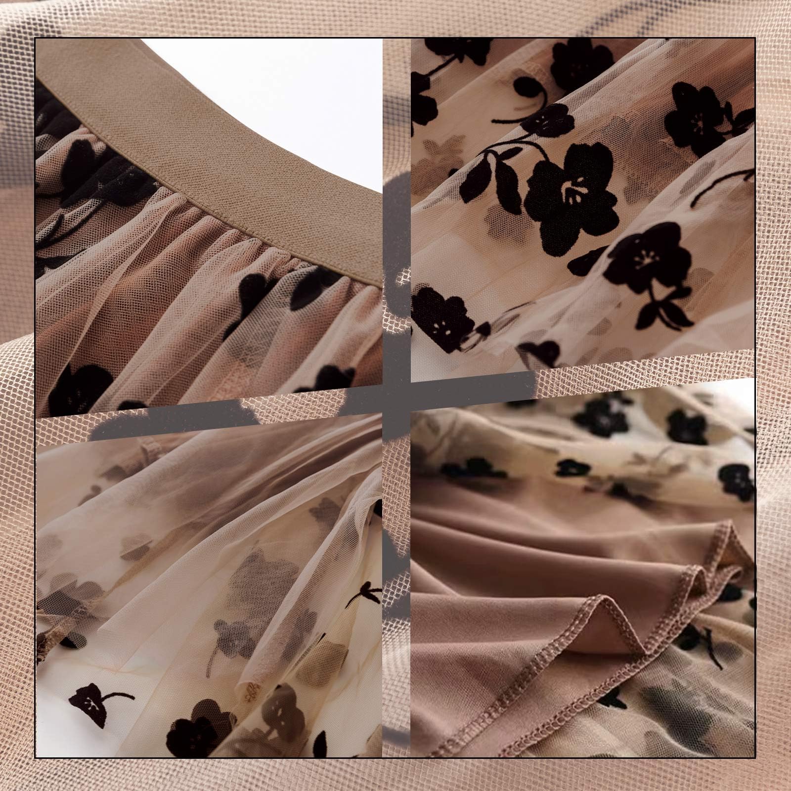 Pleated High Waisted Tulle Skirt Floral