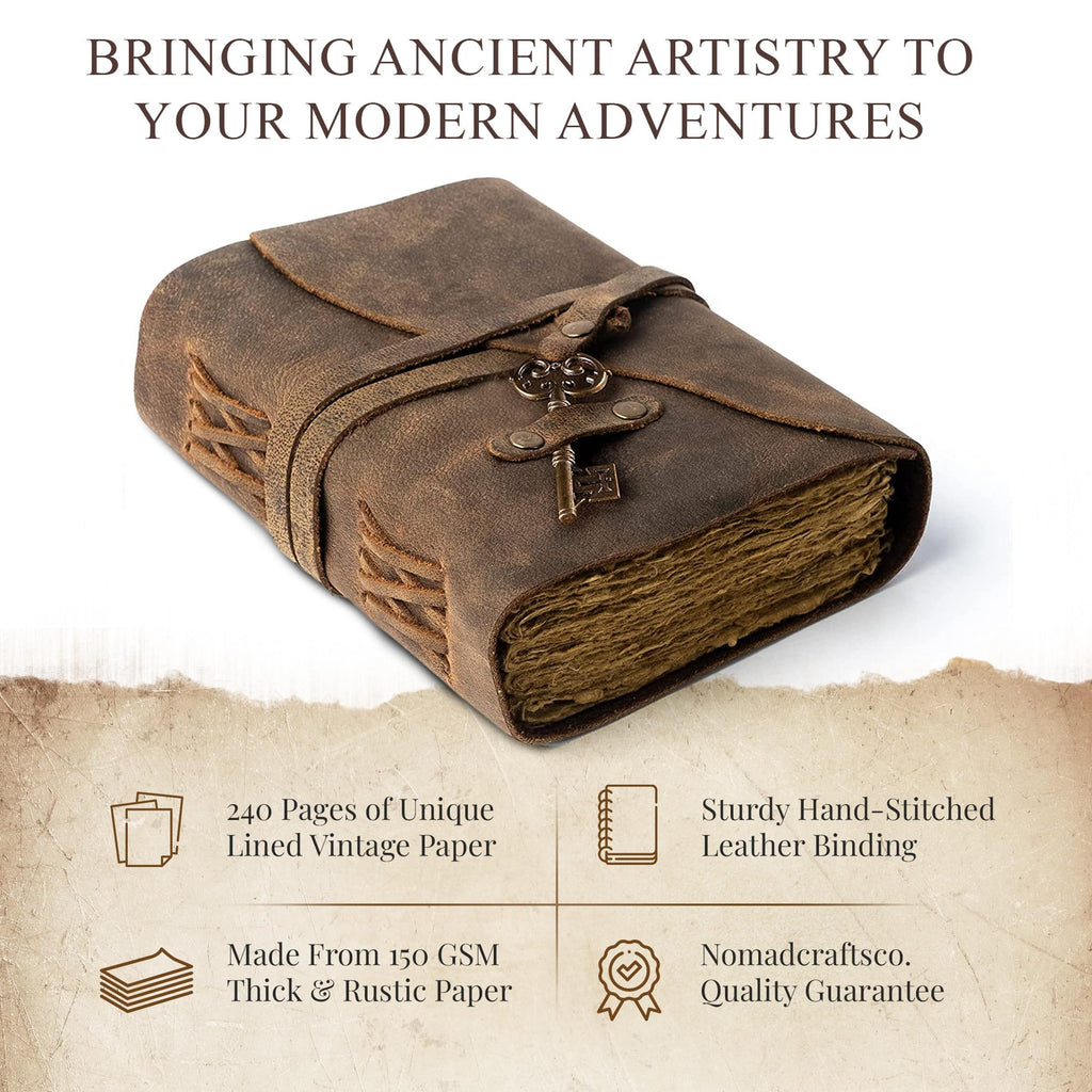 Antique Leather Journal Lined Pages with Key