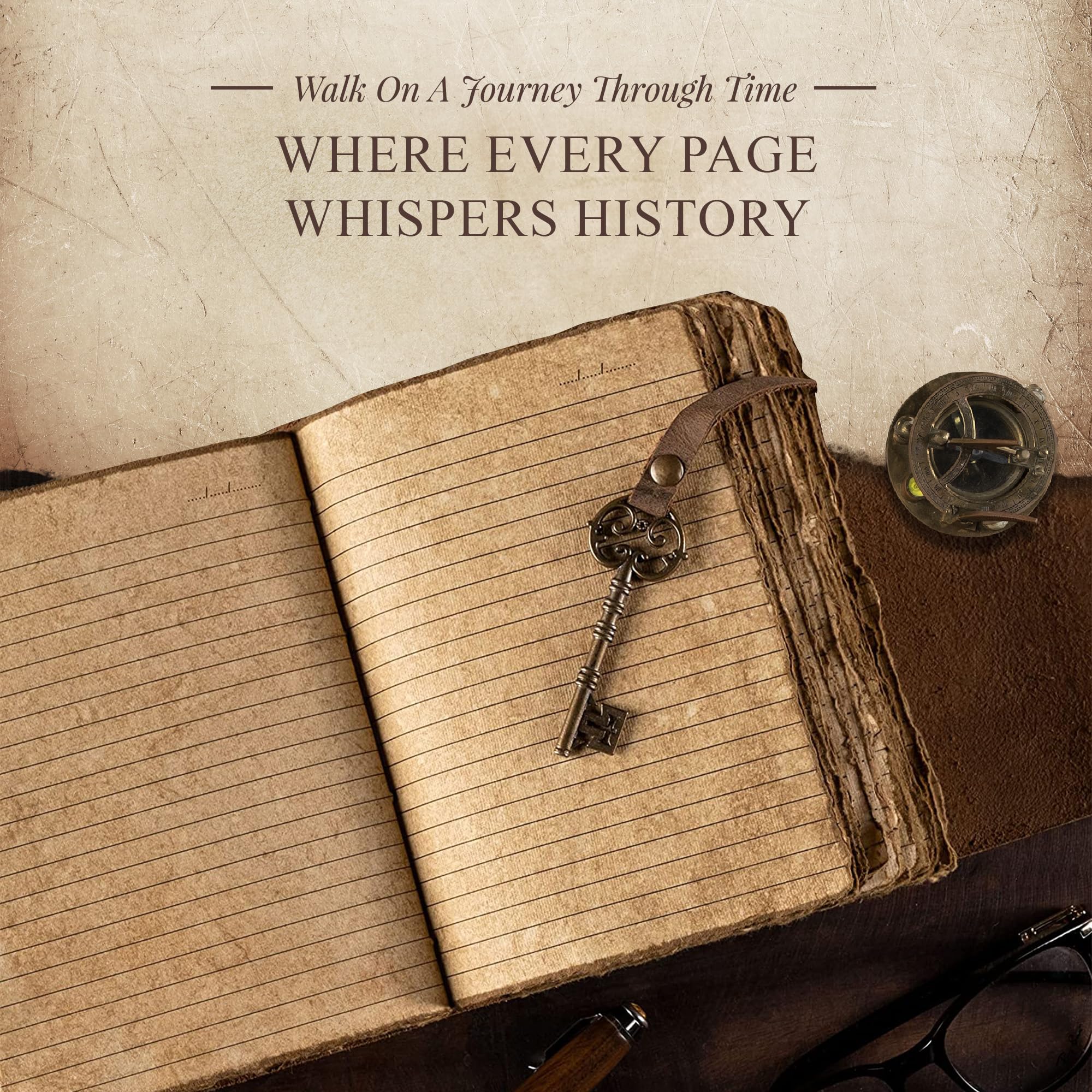 Antique Leather Journal Lined Pages with Key