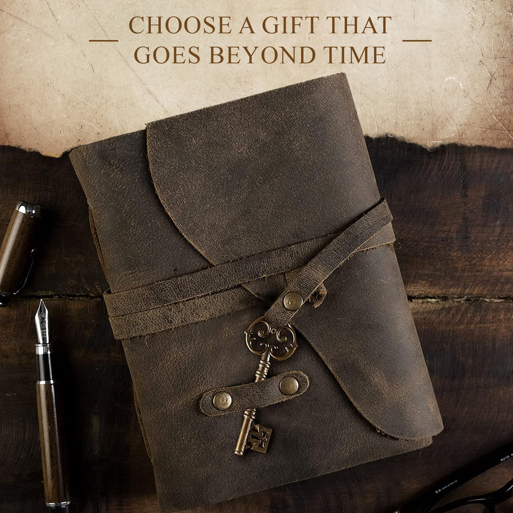 Antique Leather Journal Lined Pages with Key