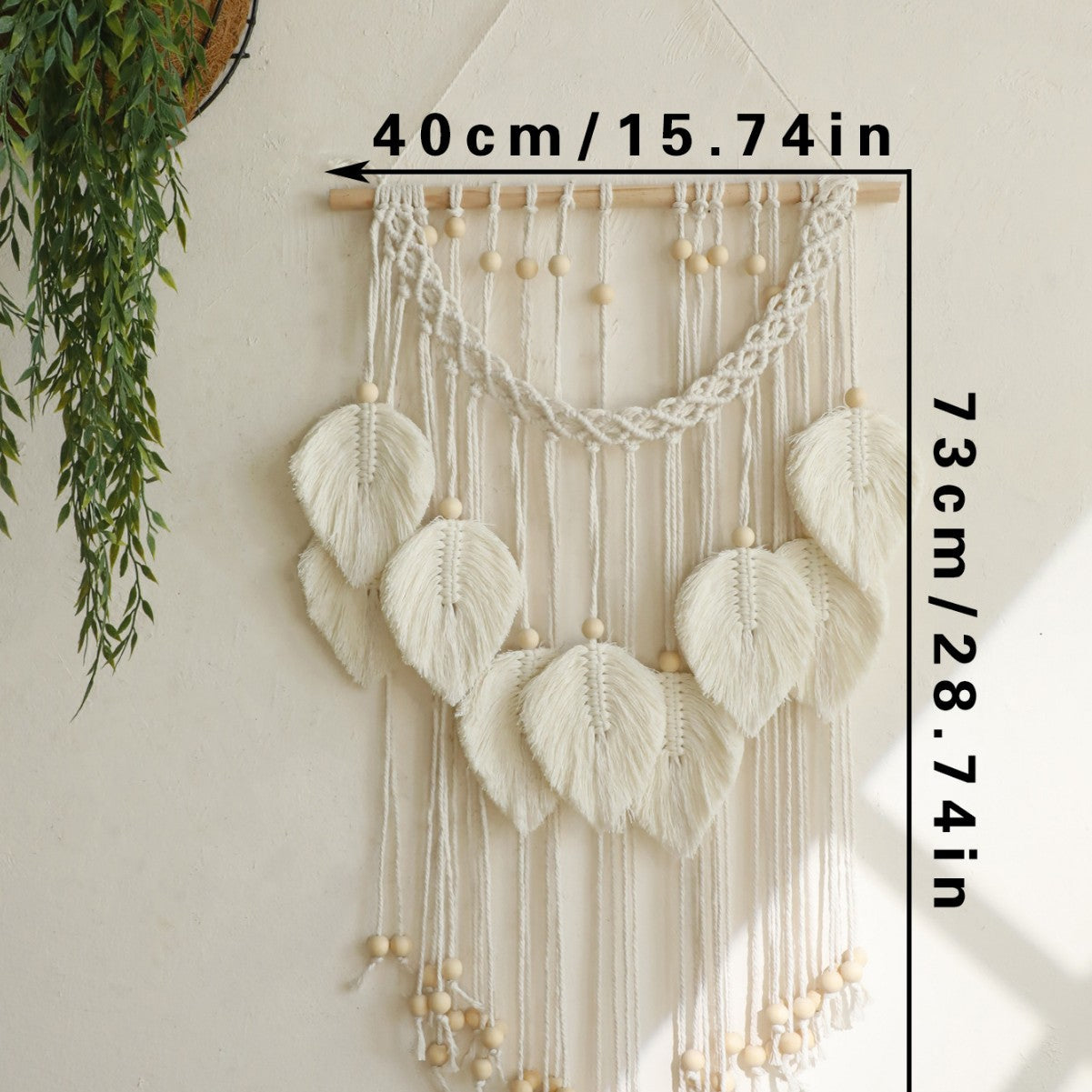 Bohemian Handmade Cotton Woven Wooden Bead Leaves Tapestry